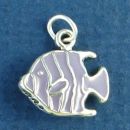 Tropical Fish with Purple Enamel Accents 3D Sterling Silver Charm Pendant