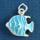 Tropical Fish with Turquoise Enamel Accents 3D Sterling Silver Charm Pendant