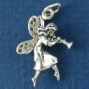 Fairy Dancing and Playing a Flute 3D Sterling Silver Charm Pendant
