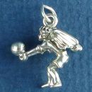 Volleyball Guardian Angel Serving a Volleyball 3D Sterling Silver Charm Pendant