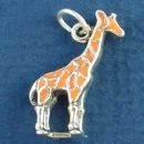 Giraffe with Orange Enamel Accents 3D Sterling Silver Charm Pendant