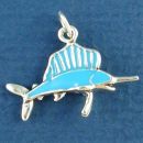 Sailfish with Turquoise Enamel Accents 3D Sterling Silver Charm Pendant