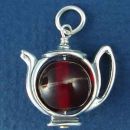 Tea Pot with Red with Gold Accent Bead Medium Sterling Silver Charm Pendant