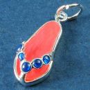 Ladies Pink Beach Sandals with Blue Enamel Accents 3D Sterling Silver Charm Pendant