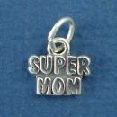 Mom, Super Word Phrase Sterling Silver Charm Pendant