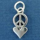 Peace Sign and Love "Heart" Symbol Sterling Silver Charm for Charm Bracelet