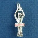 Ballerina with Pink Enamel Tutu 3D Ballet Dance Sterling Silver Charm Pendant