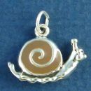 Snail with Brown Enamel Accent 3D Sterling Silver Charm Pendant