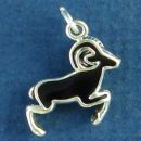 Ram Charging with Black Enamel Accents 3D Sterling Silver Charm Pendant