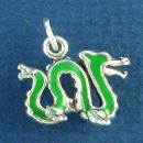Chinese Serpent Dragon Style with Green Enamel 3D Sterling Silver Charm Pendant