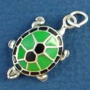 Turtle Charm with Green and Black Accents Sterling Silver Enamel Charm Pendant