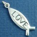 Religious Ichthus Christian Fish Symbol with Word Phase Love Sterling Silver Charm Pendant