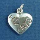 Heart with I "Heart" Love Cats Sterling Silver Charm Pendant