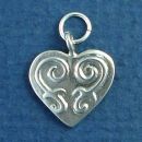 Heart with Scroll Design Small Sterling Silver Charm Pendant
