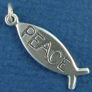 Religious Ichthus Christian Fish Symbol with Word Phase Peace Sterling Silver Charm Pendant