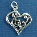 Heart with Creative Open Scroll Design Sterling Silver Charm Pendant