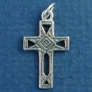 Cross Small with Open Geometric Design Sterling Silver Charm Pendant
