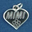 Mimi on Heart with Flower Accent Sterling Silver Charm Pendant