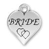 Wedding, Bride Word Phrase on Sterling Silver Heart Charm Pendant