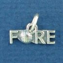 Golf Word Phrase Fore with Golf Ball Sterling Silver Charm Pendant
