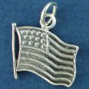 United States of America Flag Medium with Pole Sterling Silver Charm Pendant