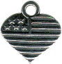 United States Flag on Heart Sterling Silver Charm Pendant