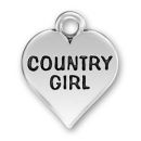 Country Girl Word Phrase on Sterling Silver Heart Charm Pendant