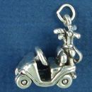 Golf Cart Large with Golf Bag and Clubs 3D Sterling Silver Charm Pendant