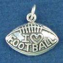 Football, I Love with Heart Sterling Silver Charm Pendant