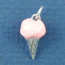Ice Cream Cone 3D Sterling Silver Charm with Pink Enamel