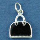 Ladies Purse with Black Enamel Sterling Silver Charm Pendant