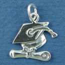 Graduation Cap and Diploma Sterling Silver Charm