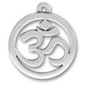 Religious Hindu Round Cuttout Om Sanskrit for Yoga Sterling Silver Charm Pendant