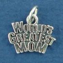 Mom, World's Greatest Sterling Silver Word Phase Charm Pendant