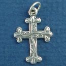 Christian Cross with Vine Design Small Sterling Silver Charm Pendant