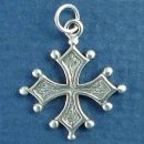 Cross with Pointed End and Bead Accents Sterling Silver Charm Pendant Small