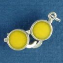 Mens Reto Sunglasses Sterling Silver Charm 3D Moveable with Yellow Enamel Pendant