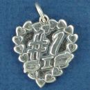 Sister, #1 Sis Word Phrase on a Sterling Silver Heart Charm Pendant with Tiny Heart Accents