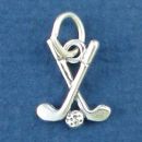 Golf Clubs Crossed with Golf Ball Small 3D Sterling Silver Charm Pendant