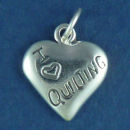 Quilting, I Love Heart Sterling Silver Charm Pendant