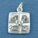 Quilting, I Love with Small Heart Square Quilt Sterling Silver Charm Pendant