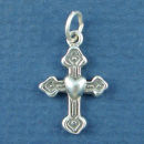Cross with Heart as Center Design Small Sterling Silver Charm Pendant