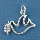 Christian Peace Dove The Holy Spirit with Olive Branch Sterling Silver Charm Pendant
