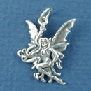 Fairy with Long Hair and Out Streched Wings 3D Sterling Silver Charm Pendant