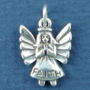 Angel Praying with the Word Faith on Dress Sterling Silver Charm Pendant