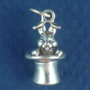 Bunny Rabbit Hare in Magician's Magic Hat 3D Sterling Silver Charm Pendant