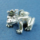 Frog Prince with Crown 3D Sterling Silver Charm Pendant