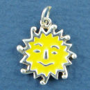 Sun Face with Yellow Enamel Sterling Silver Charm for Bracelet or Necklace