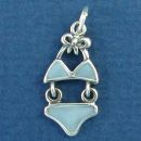 Bikini, Blue Enamel Two Pice Ladies Swim Suit Sterling Silver Charm Pendant