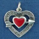 Heart Be My Valentine Word Phrase Sterling Silver with Red Enamel Heart and Arrow Charm Pendant